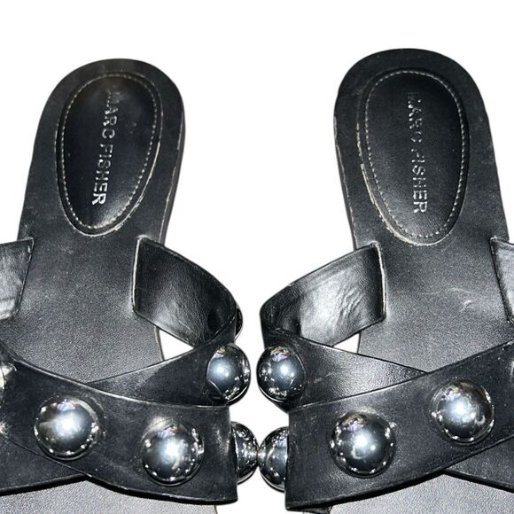 Marc Fischer Studded Slip on Black/Silver Sandals(Size 9M) - Picture 3 of 8
